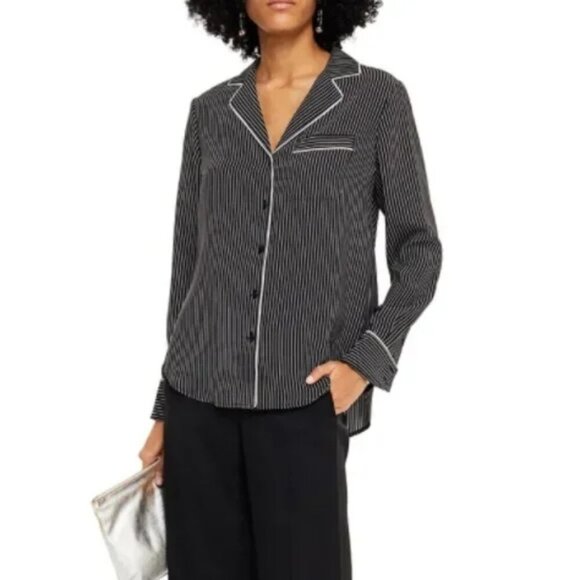 NWOT Rag & Bone black & white striped print 100% silk pajama inspired blouse, L - Picture 6 of 16